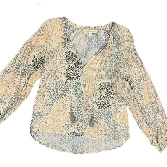 Tasseled Drawstring Bishop SleeveTop Blouse Teardrop Large Lightweight V Neck - Picture 2 of 12